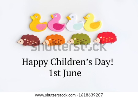 Happy Children's Day Greeting Card with Ducks and Hedgehogs