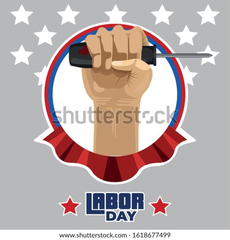 Labor day poster with text and construction tools - Vector