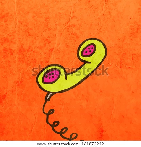 Retro Telephone Handset. Cute Hand Drawn Vector illustration, Vintage Paper Texture Background