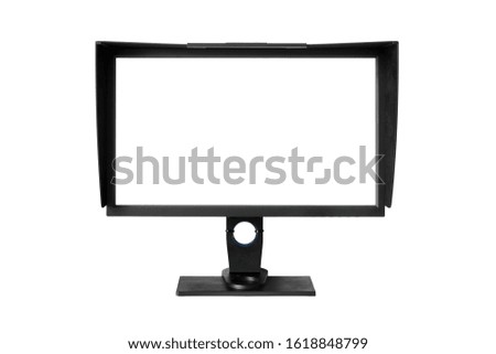 Black monitor on white background with an blank, empty screen 