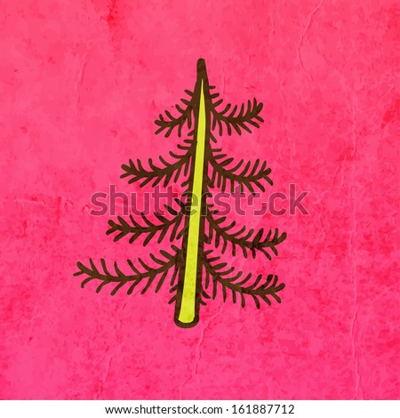 Christmas Tree. Cute Christmas Hand Drawn Vector illustration, Vintage Paper Texture Background