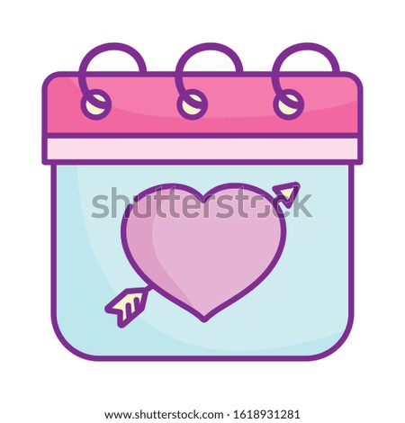 happy valentines day, calendar heart pierced arrow love decoration celebration vector illustration