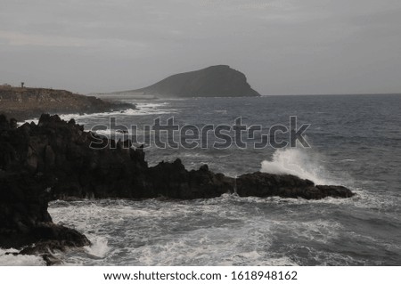 Strong Waves Crashing on the Volcanic Coast in Tenerife Canary Islands