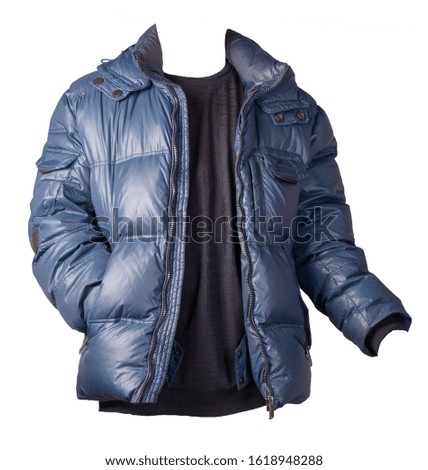 blue jacket and dark blue sweater isolated on white background.bologna jacket and wool sweater