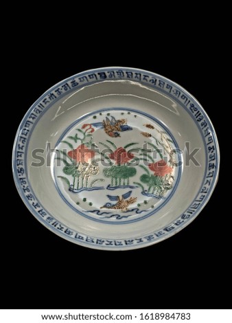 Antique Chinese Ceramic bowl isolated on black background with clipping path