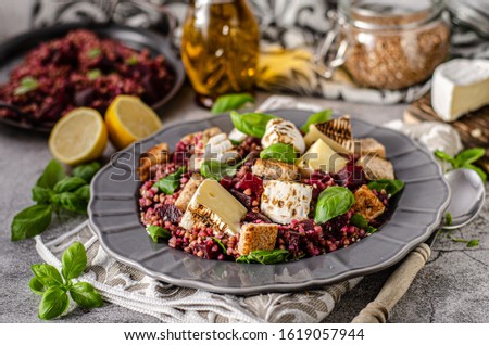Beautiful salad from buckwheat and beet with grilled fish