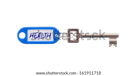 Key with blank label isolated on white background, health