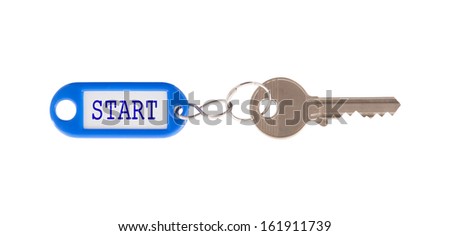 Key with blank label isolated on white background, start