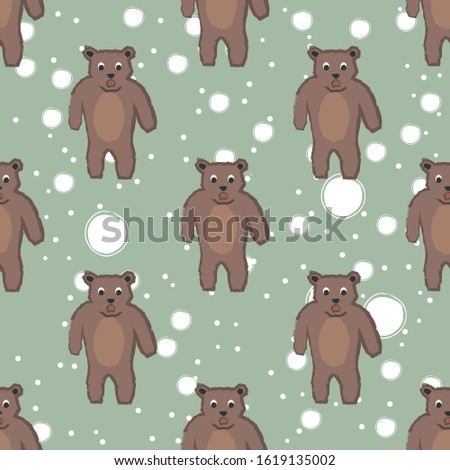 Seamless childish pattern with funny character of bear. Repeating pattern. Kids Fashion. Vector Illustration
