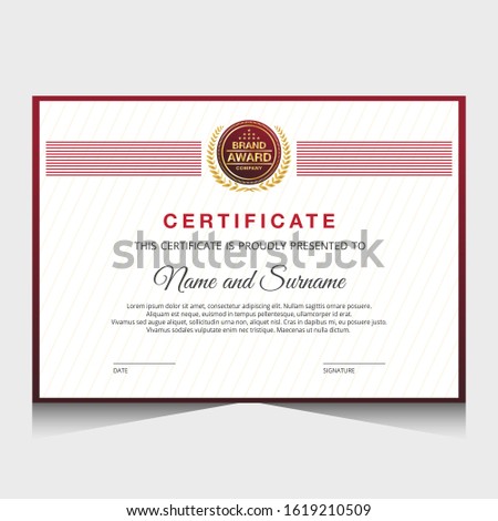 Certificate template with red and fold color.It is suitable for companies, universities, schools, courses.