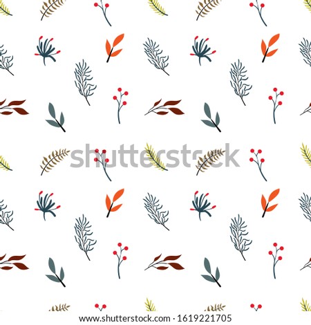 Floral seamless pattern with berries, leaves and branches. Can be used for wedding invitations, spring and summer greeting cards, Wallpaper. Hand drawn vector botany set.