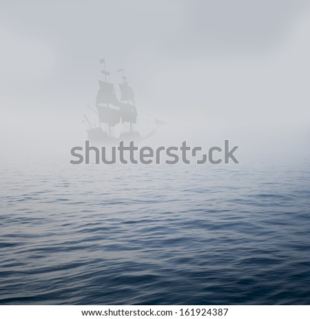 galleon in mist Royalty-Free Stock Photo #161924387