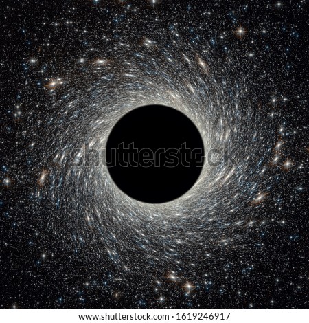 Black hole in universe. Wormhole and stars in outer space. Galaxy center with big black hole in deep cosmos. Space and science concept for background. Elements of this image furnished by NASA.