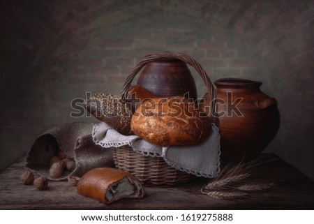 Still life with bread in a rustic style