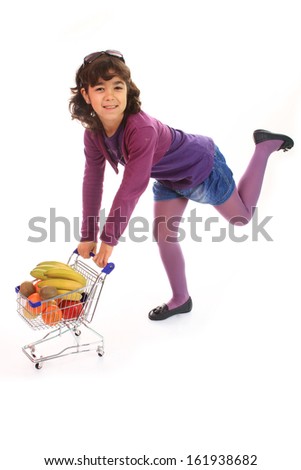 young girl with delicious fruit car