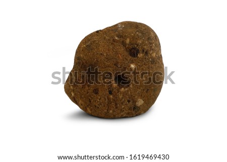 Conglomerate isolated on white background. Conglomerateis a sedimentary rock formed from rounded gravel and boulder sized clasts cemented together in a matrix.
