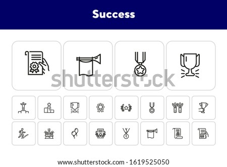 Success line icon set. Winners, leader, award. Celebration concept. Can be used for topics like holiday, congrats, ceremony