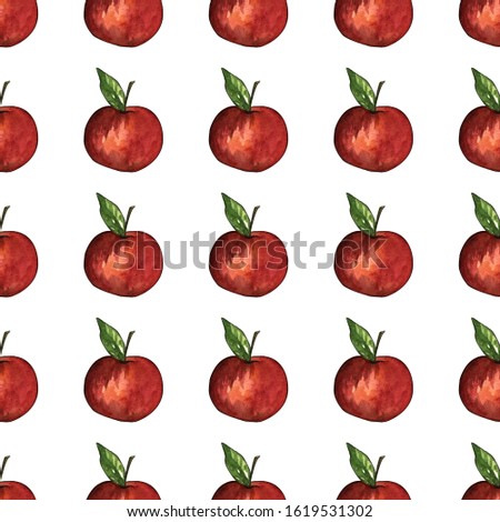 watercolor illustration. hand painted. seamless pattern of red little apples on a white background.
