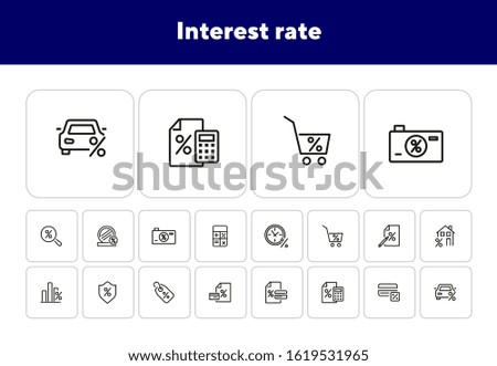 Interest rate icon set. Line icons collection on white background. Percentage, price tag, discount. Sale concept. Can be used for topics like shopping, retail, credit