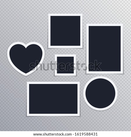 Collection of vector blank photo frames with shadow effects isolated on transparent background. Set of different sizes and shapes photos templates (frame) for your picture. EPS 10.