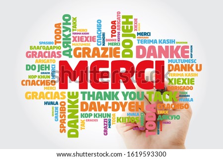 Merci (Thank You in French) Word Cloud with marker in many languages of the world