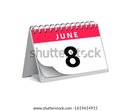 red desk paper summer month of June 8 date - calendar page vector illustration
