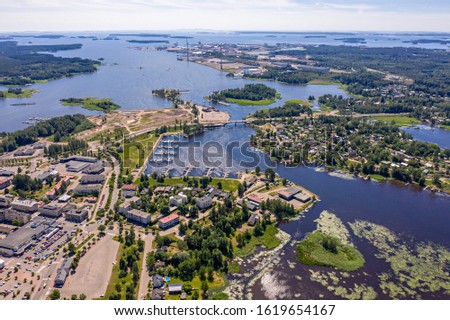 Hamina, Finland. General view of the city center from the air in clear weather, From Drone Royalty-Free Stock Photo #1619654167