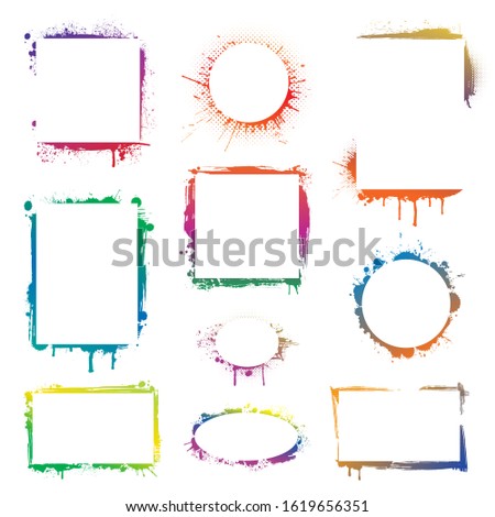 set of white frames made of color stains, splatter, blots