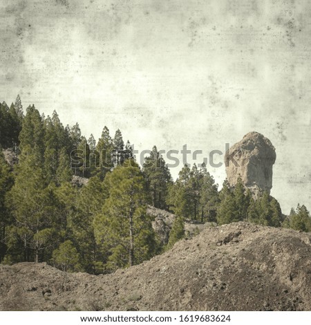 textured stylish old paper background, square, with landscape of central  Gran Canaria, Canary Islands