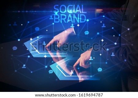 Navigating social networking with SOCIAL BRAND inscription, new media concept