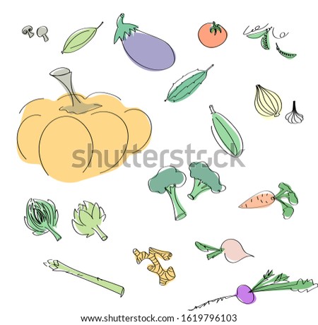Colored doodle set of fresh and healthy vegetables Royalty-Free Stock Photo #1619796103