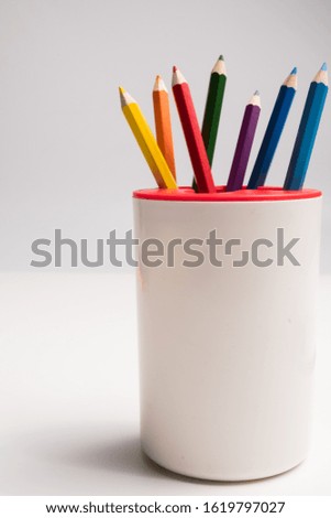 colorful color pencils on white background. multicolor for artist's painting, children's lesson, student's learning.