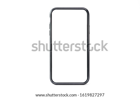 Blank form of smartphone frame with white background for add template infographic or presentation and advertisement. Technology and object with clipping path.