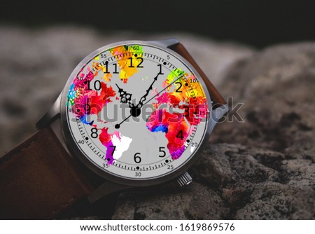 Hand watch - Men beautiful world map interior watch design Royalty-Free Stock Photo #1619869576
