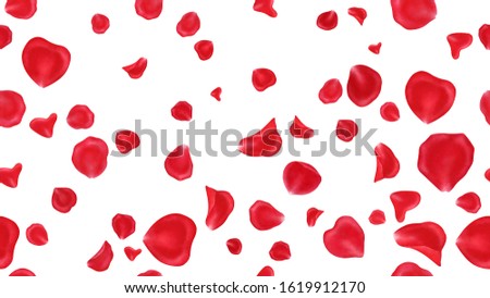 Red rose petals isolated on white background.Valentine day,wedding, mother day,March 8,international women day decoration.Digital clip art.Watercolor illustration