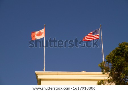Surrey, British Columbia, Canada. Peace arch. Triumphal arch dedicated to the heroes of Canada and the USA, located on the Canada-US border. 