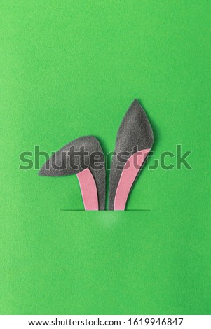 abstract image of easter bunny ears sticking their burrows on a green background