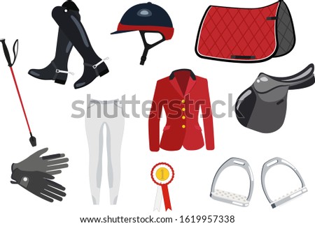 Equipment for the horse jumping - colored set on white background Royalty-Free Stock Photo #1619957338