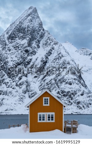 Norway Lofoten Islends huts doorning winter seazon 