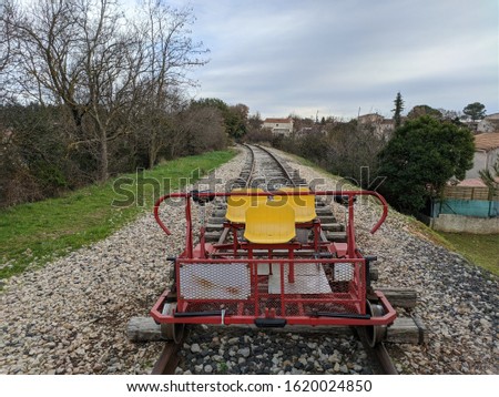 Disused rails used for free sport of vélorail, bandol, pourcieux, rusty railway, old train and locomotive passage, Var, PACA, France, Europe