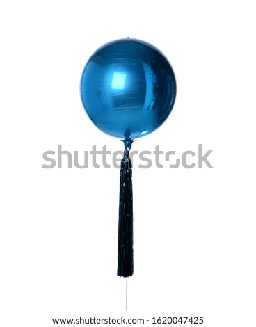 Blue metallic balloon object for birthday party or celebration isolated on a white background