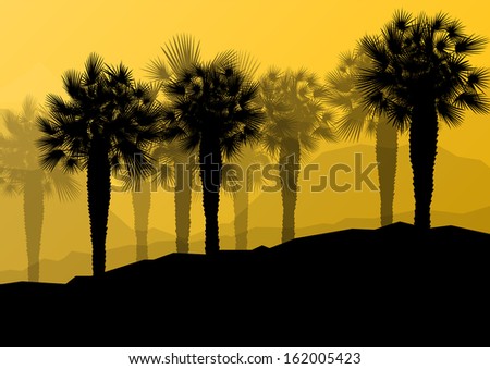 Palm tree silhouettes wild nature landscape background illustration vector