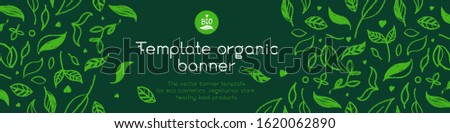 Banner organic ingredients, template design for healthy food concept, vegetarian food banner for eco store and market, eco-friendly background, green thinking concept, environmentally friendly banner. Royalty-Free Stock Photo #1620062890