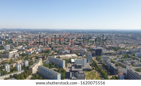 Panoramic view of the city of Wroclaw against the blue sky