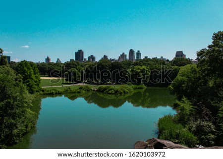 Turtle Pond overlooking Central Park and the New York City Skyline