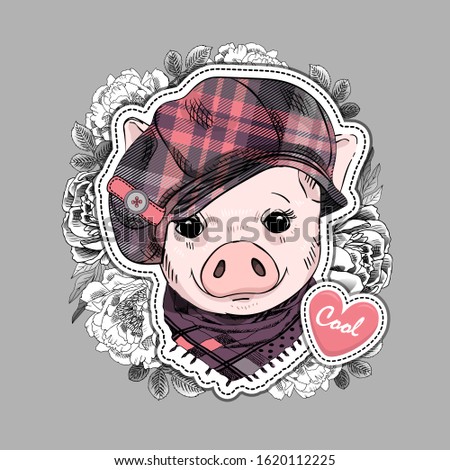 Vector pretty dressed pig. Print on T-shirts, bags and and other fashion products. Design children's clothing and accessories.
