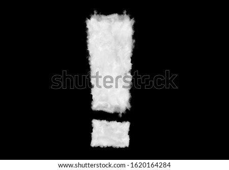Exclamation mark font symbol shape element made of clouds on black background ready for mask or blending modes