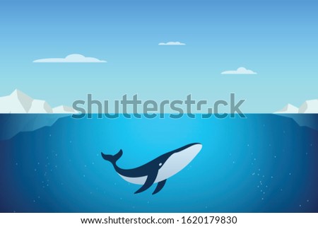 Whale diving on the Arctic vector illustration. Winter arctic illustration