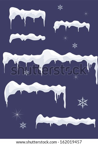 Ice-sheet with icicle.Vector contains icicles, stars and snowflakes on a blue vector background. Snow top. Royalty-Free Stock Photo #162019457