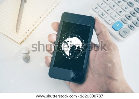 Technology and communication concept, Hand with smart phone mobile on white background